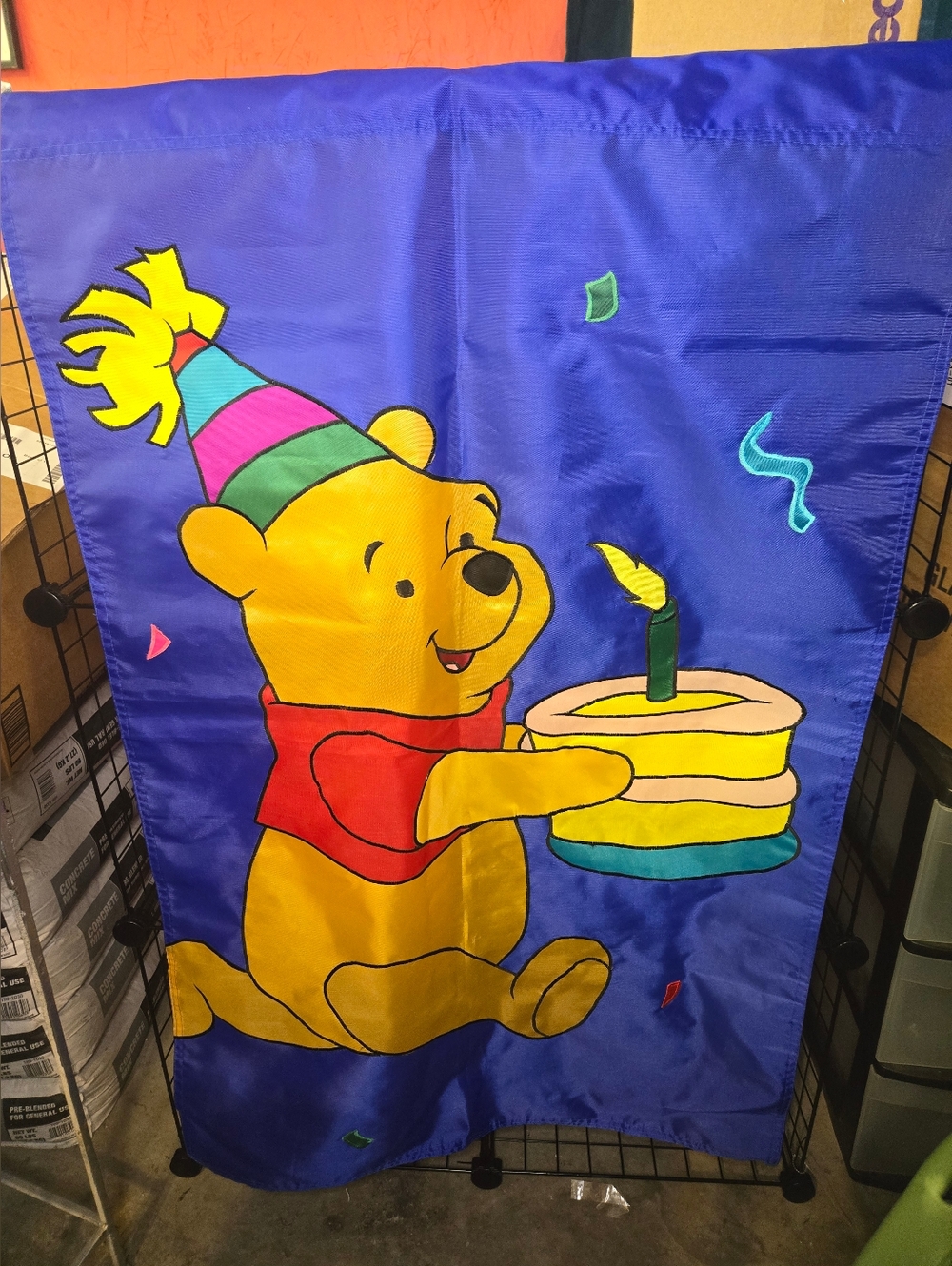 VTG 1997 Winnie The Pooh Outdoor Birthday Flag Nylon 44"X28" Reversible